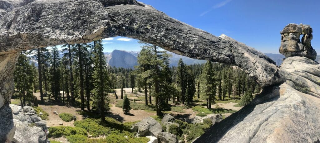 Half Dome as seen through Indian Arch in Yosemite on the way to North Dome.