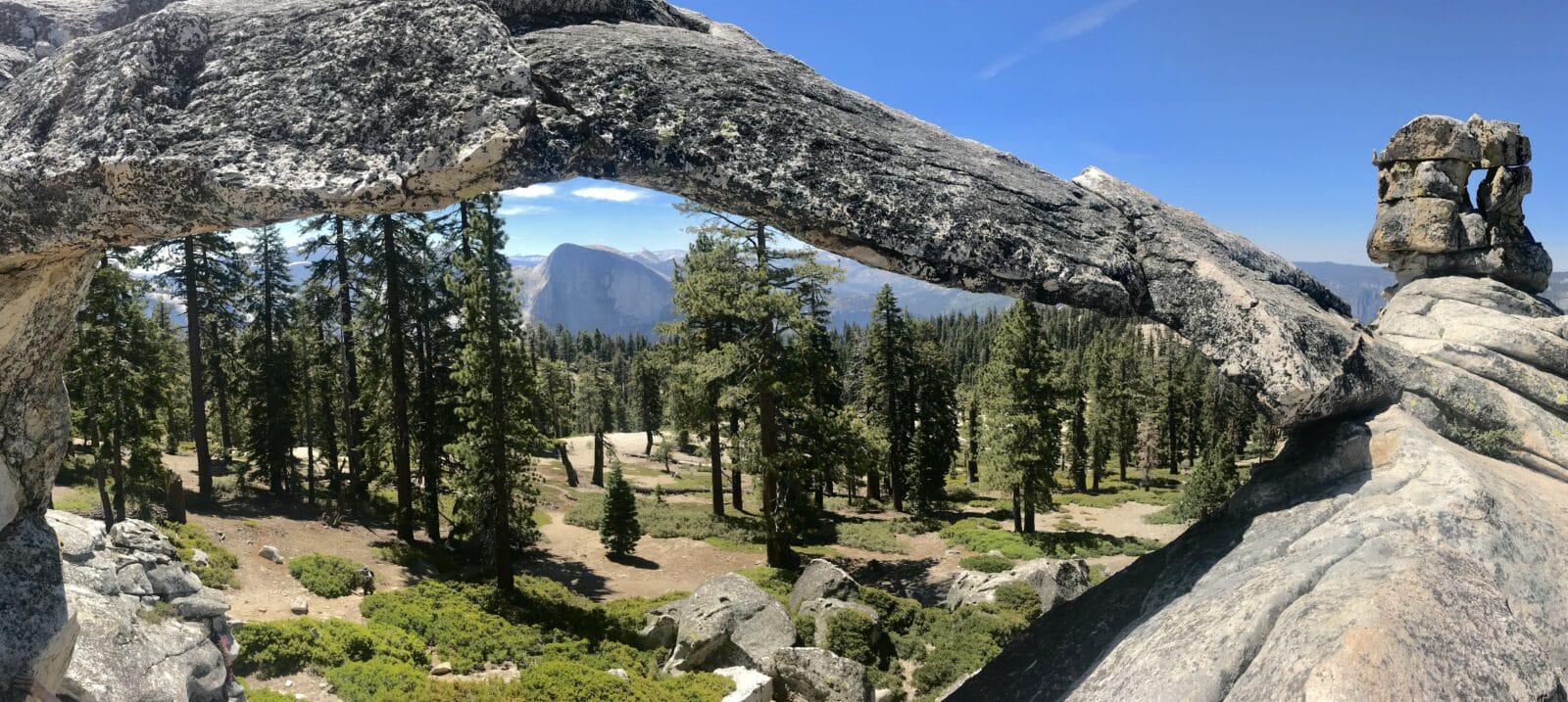 Half Dome as seen through Indian Arch in Yosemite on the way to North Dome.