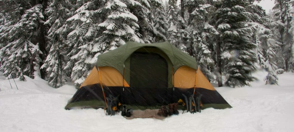 Tent set up during our Overnight Yosemite Winter Hike Adventure