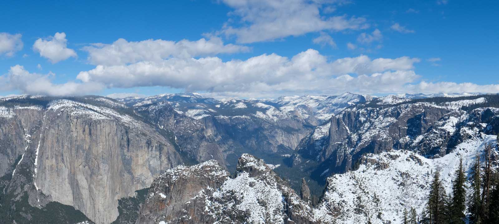 Snow covered mountain views on a Yosemite Winter hike