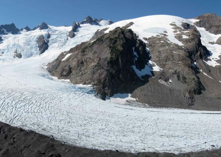 Located on Mount Olympus in Olympic Mountains of Washington, the Blue Glacier covers 1.7 square miles and contains 580 million cubic feet of ice and snow.