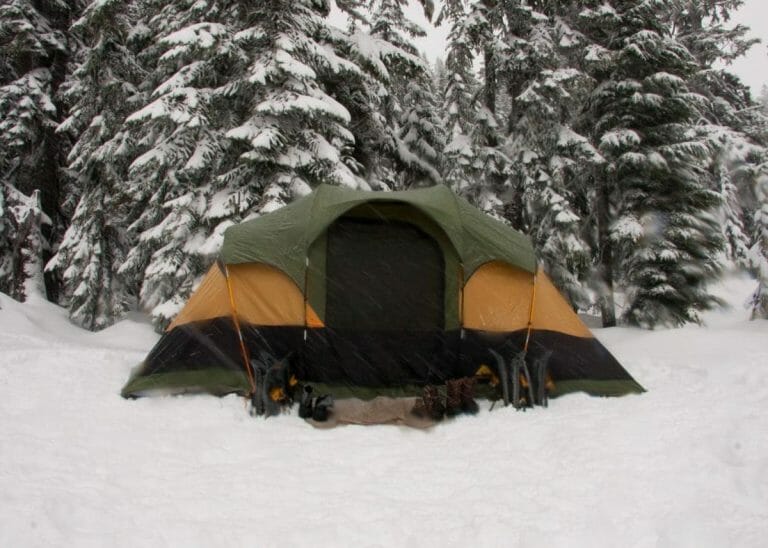 Set up for winter camping in Yosemite
