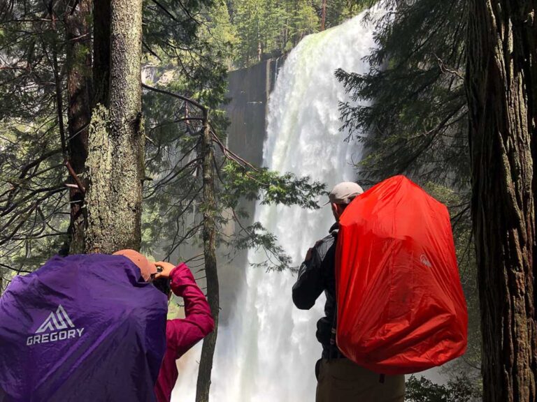 Checking out waterfalls on a Yosemite backpacking trip