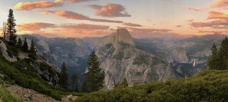 View from Glacier point to half dome on one of our Yosemite backpacking trips