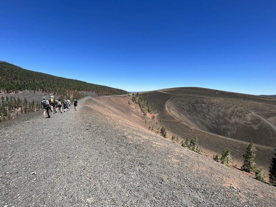 Hiking along the perimeter of the Cinder Cone volcano.