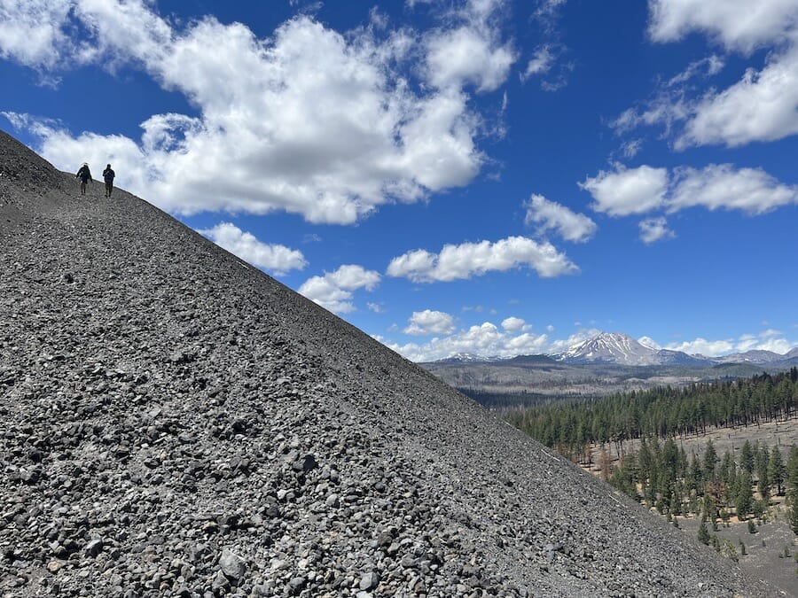 Hiking up the steep Cinder Cone trail.