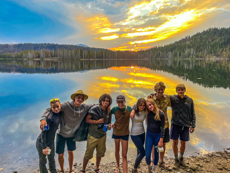 Sunset at the lake with a 6-day Lassen High Country Adventure group.