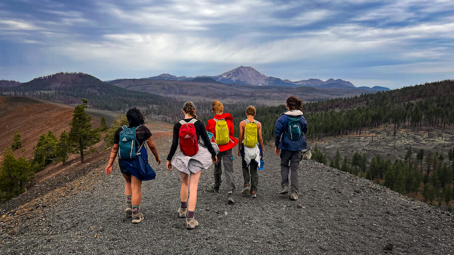 Group walking away from Cinder Cone.