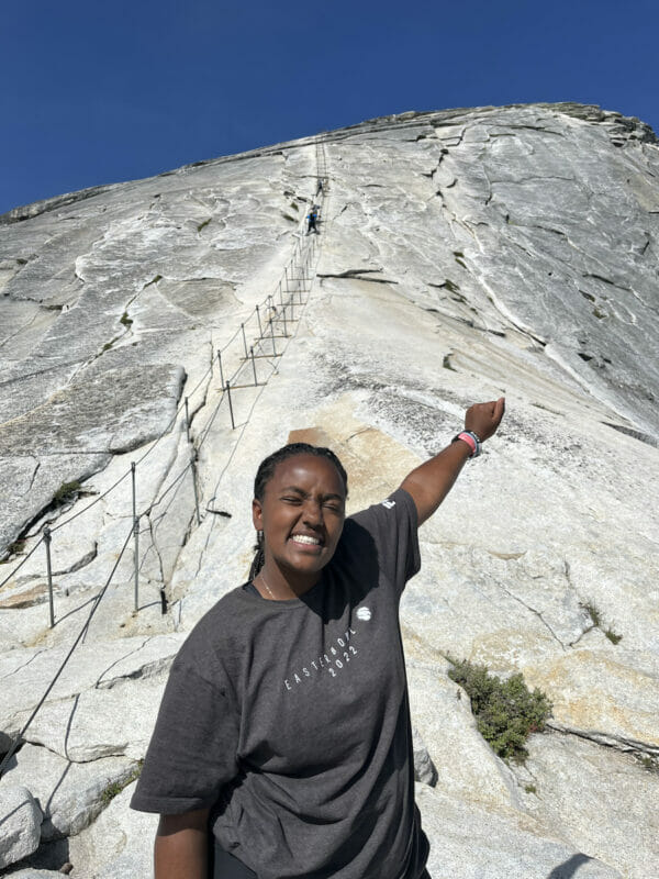 Hiker excited about Half Dome.