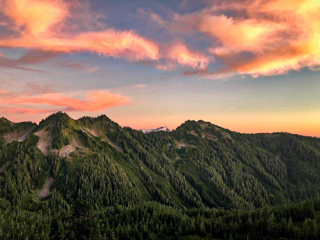 Pink clouds at sunset from the High Divide Trail in Olympic National Park.