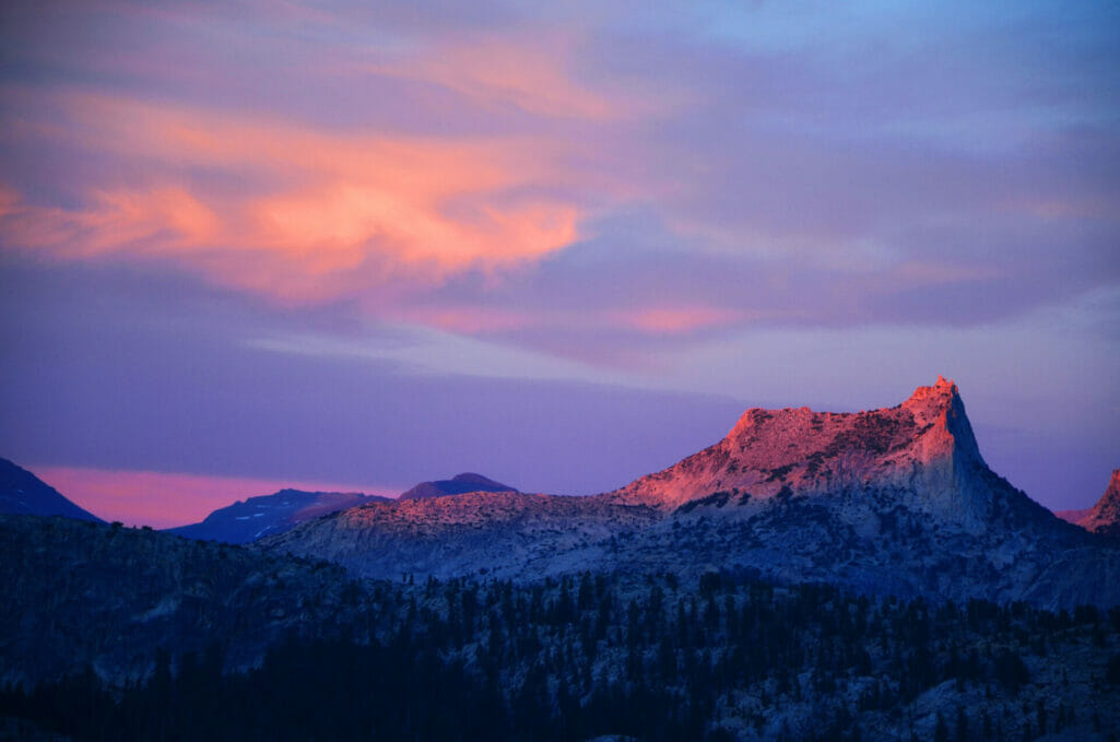 Cathedral Peak at sunset.