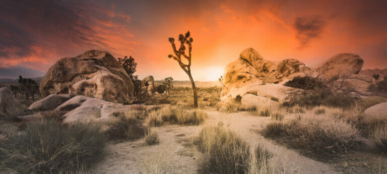 Sunset Over High Desert Boulders