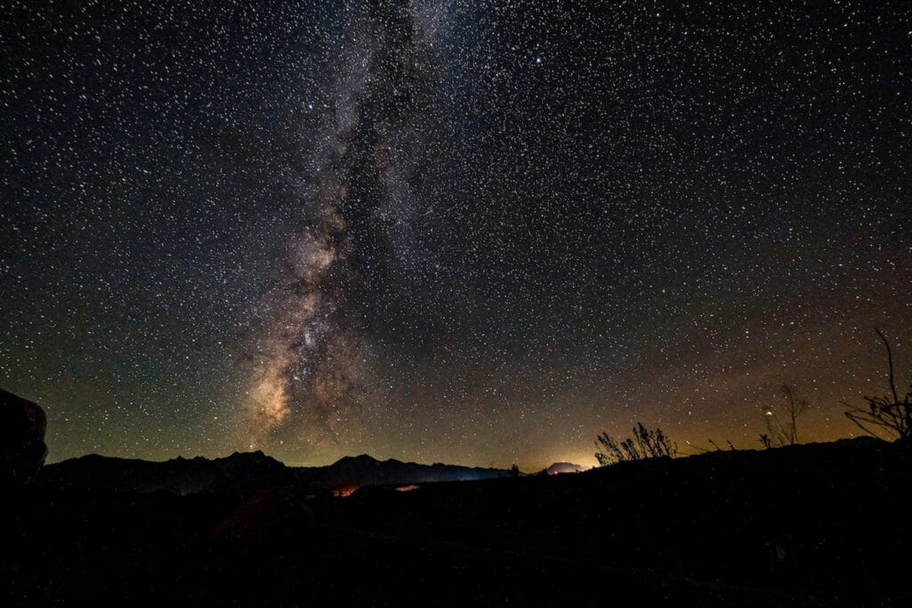 The milky way in a starry sky while out on a backpacking trip.