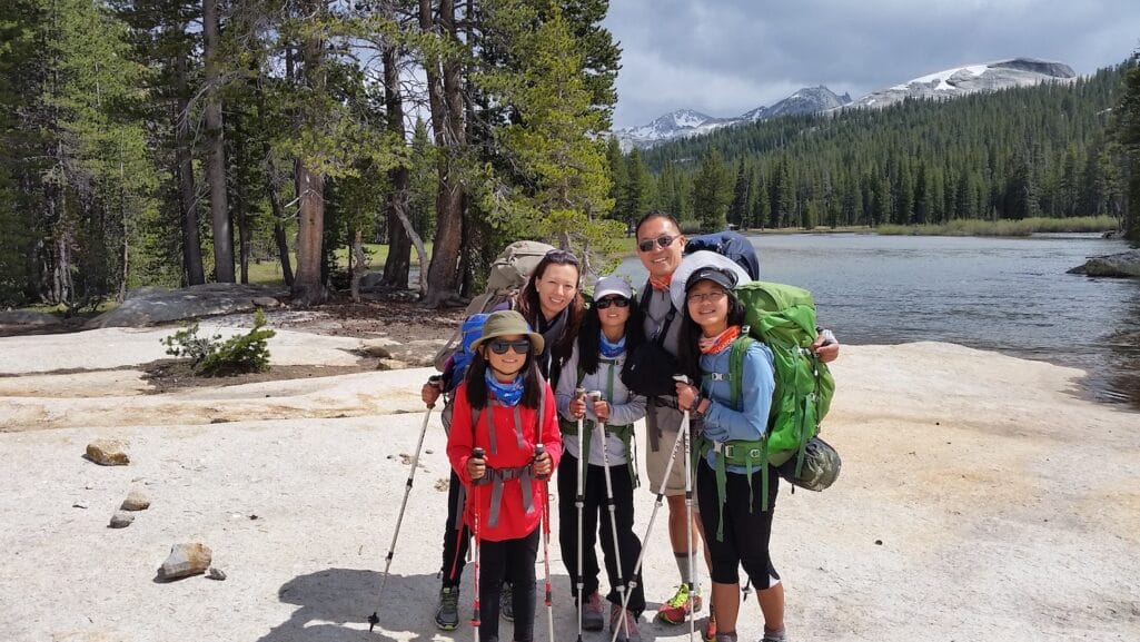 Family backpacking trip in Yosemite National Park.