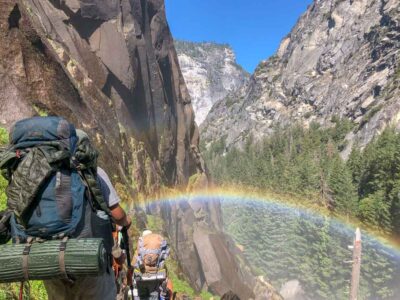 Rainbow in Yosemite during a hiking summer camp trip