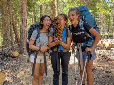 Big pine cone find on a California summer camp adventure in Yosemite