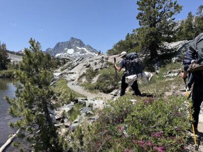 Teens backpacking toward Mt Banner on the John Muir Trail
