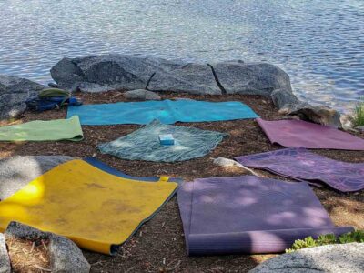 mats down, ready to do yoga in yosemite