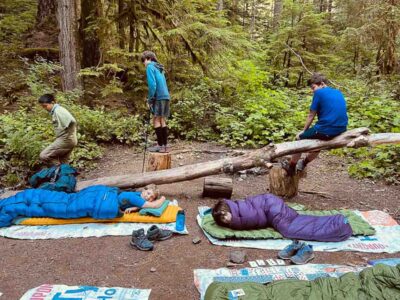 Sleeping in the forest on a backpacking summer camp