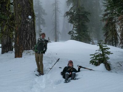 taking a break on our Yosemite snowshoe tour