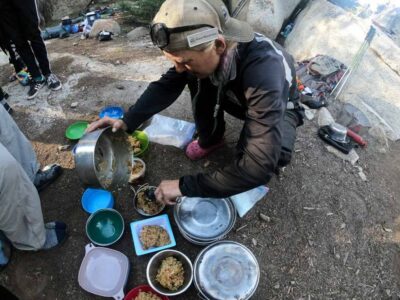 Cooking dinner during our Yosemite high country backpacking summer camp